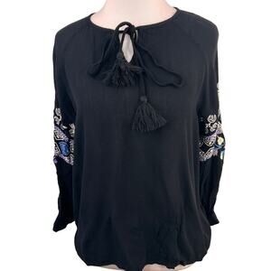 Francesca's Harper Heritage Peasant Embroidered Blouse Size XS